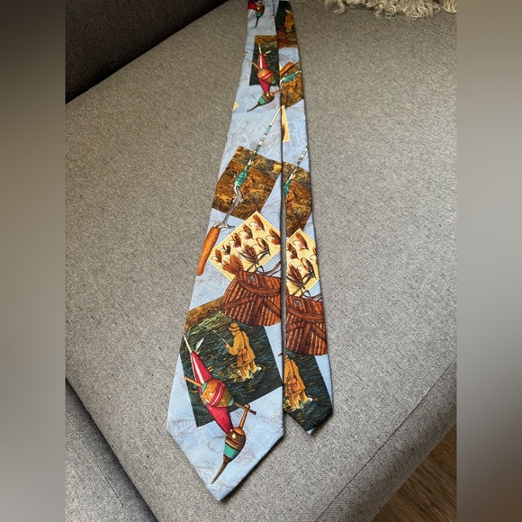 Vintage POLO Ralph Lauren Fly Fishing Sportsman Silk Handmade Tie - Picture 1 of 4